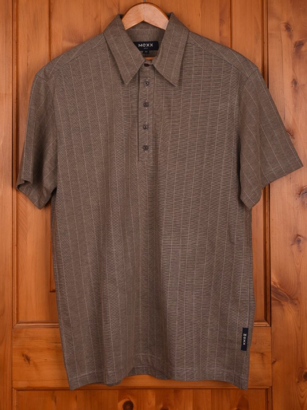 Vintage MEXX Men Cotton Blend Brown Texture Stripe Polo Shirt - Made in Portugal